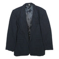 Mens Navy Blue Wool Check Tailored Jacket S Button Closure Classic Fit Wool