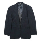 Mens Navy Blue Wool Check Tailored Jacket S Button Closure Classic Fit Wool