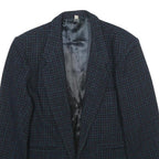 Mens Navy Blue Wool Check Tailored Jacket S Button Closure Classic Fit Wool