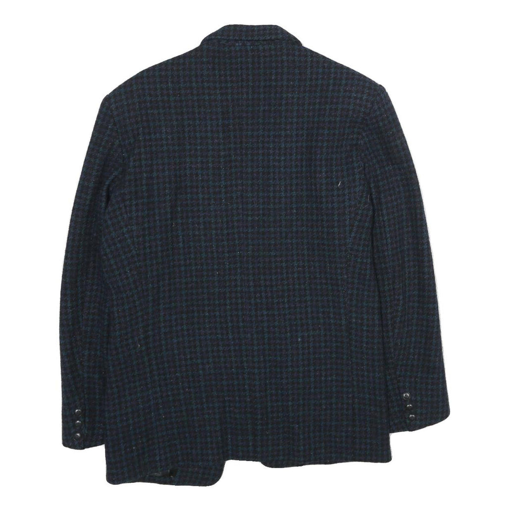 Mens Navy Blue Wool Check Tailored Jacket S Button Closure Classic Fit Wool