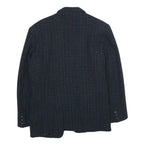 Mens Navy Blue Wool Check Tailored Jacket S Button Closure Classic Fit Wool
