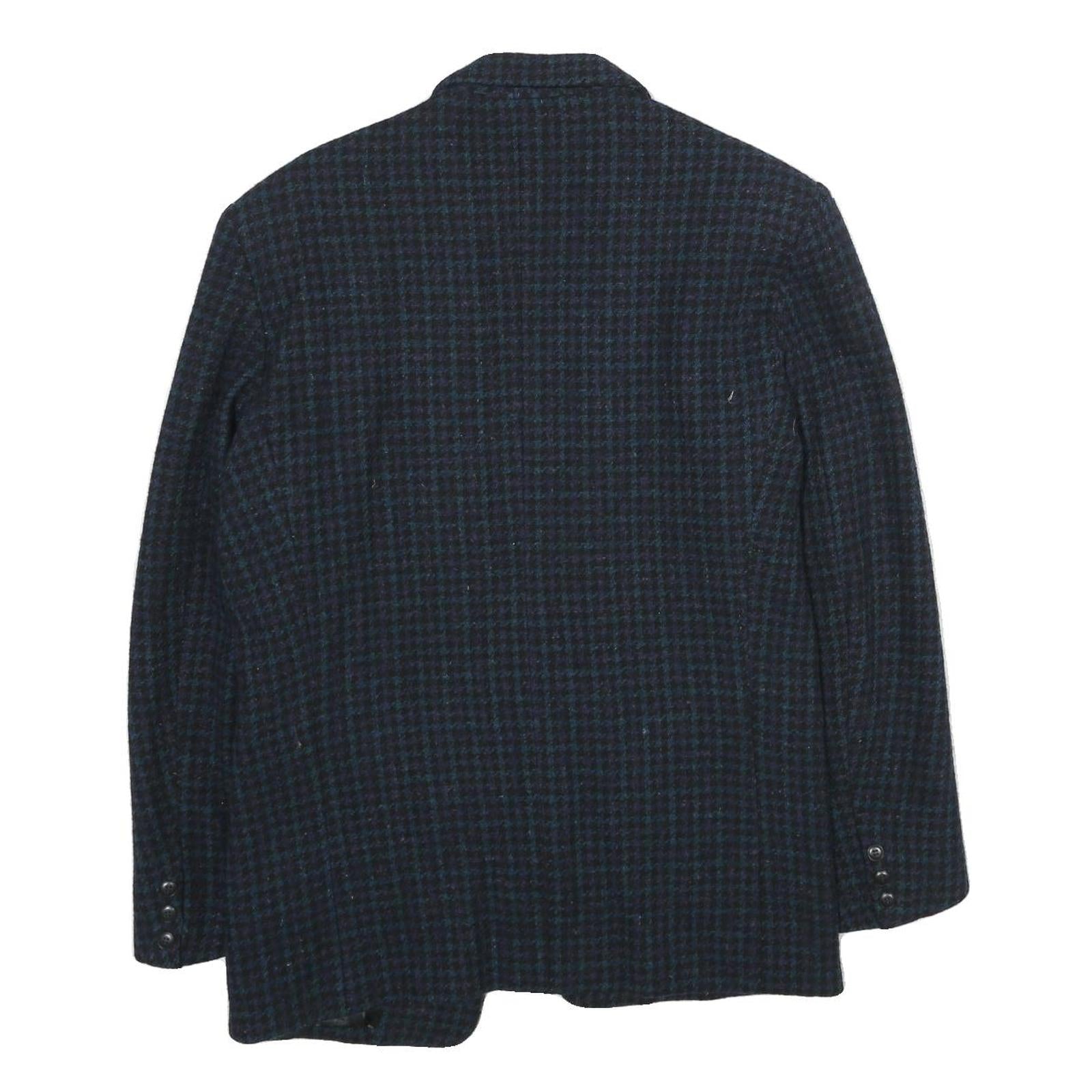 Mens Navy Blue Wool Check Tailored Jacket S Button Closure Classic Fit Wool