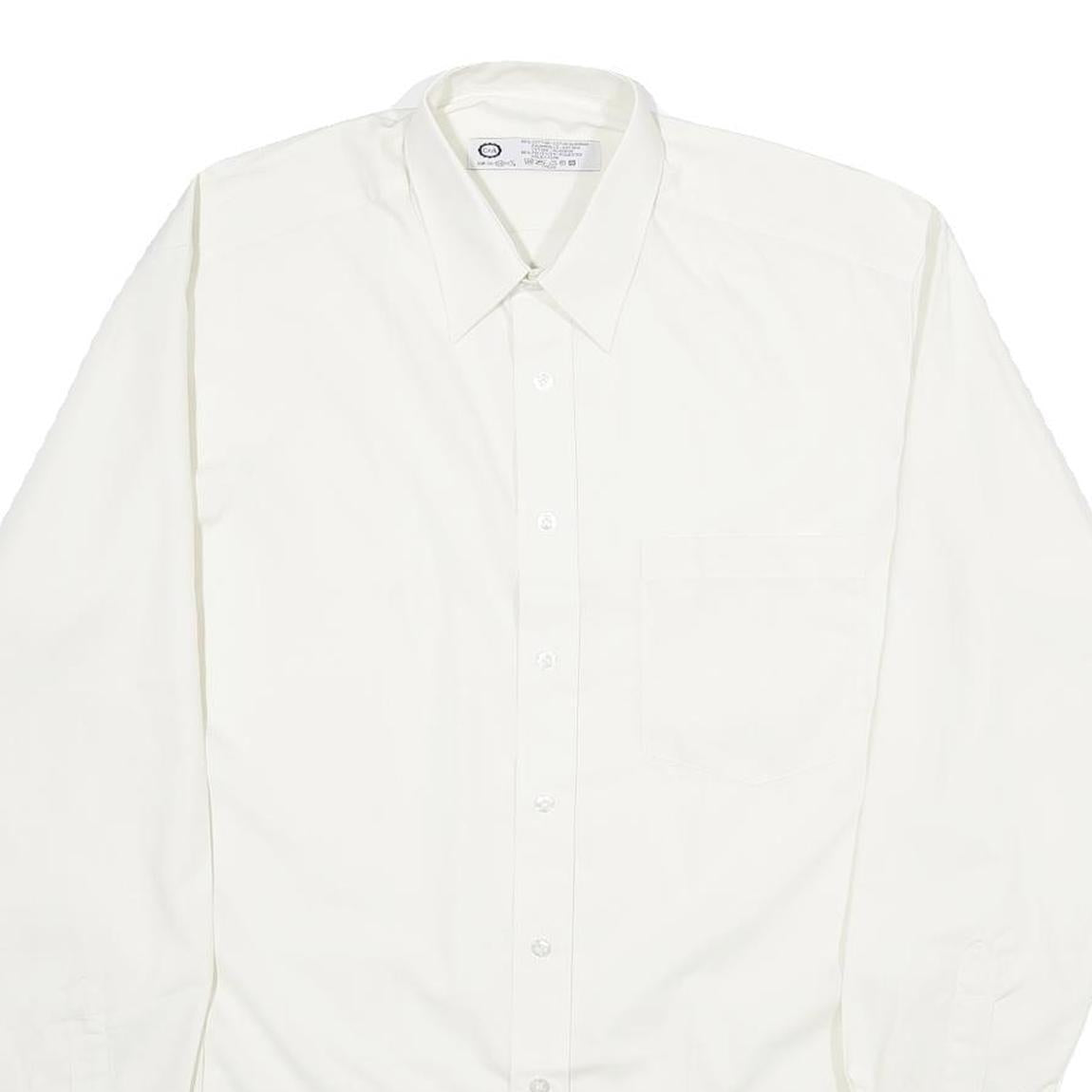 C&A Mens White Plain Shirt M Classic Button Collar Long Sleeve Casual