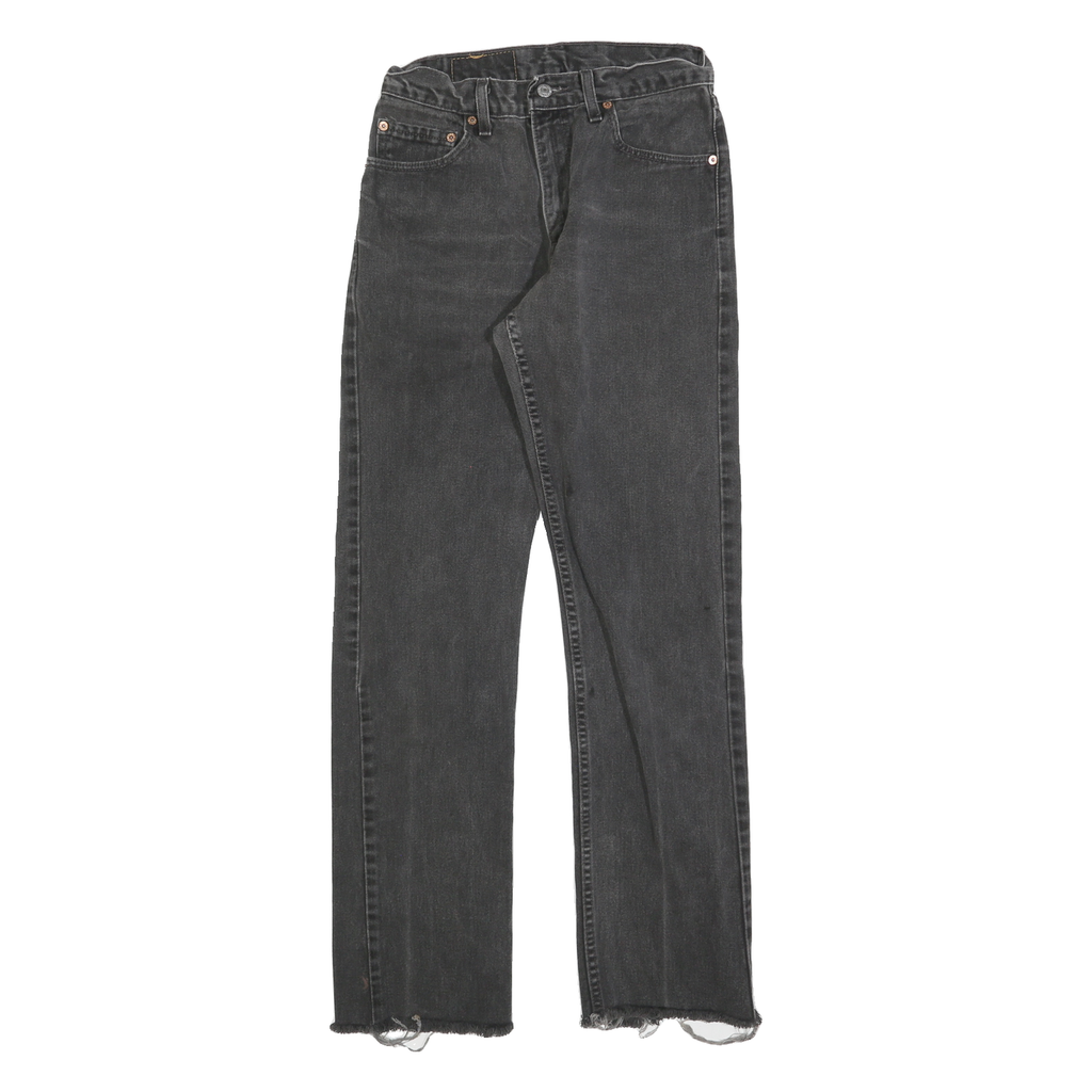 LEVI'S 505 Mens Jeans Black Regular Straight Denim Medium W26 L31 Frayed Hem