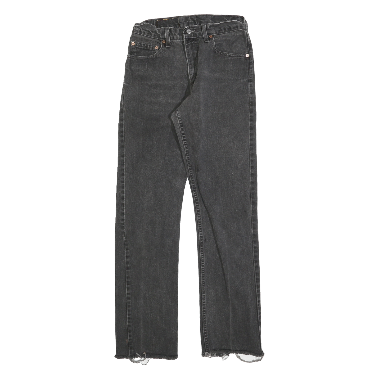 LEVI'S 505 Mens Jeans Black Regular Straight Denim Medium W26 L31 Frayed Hem