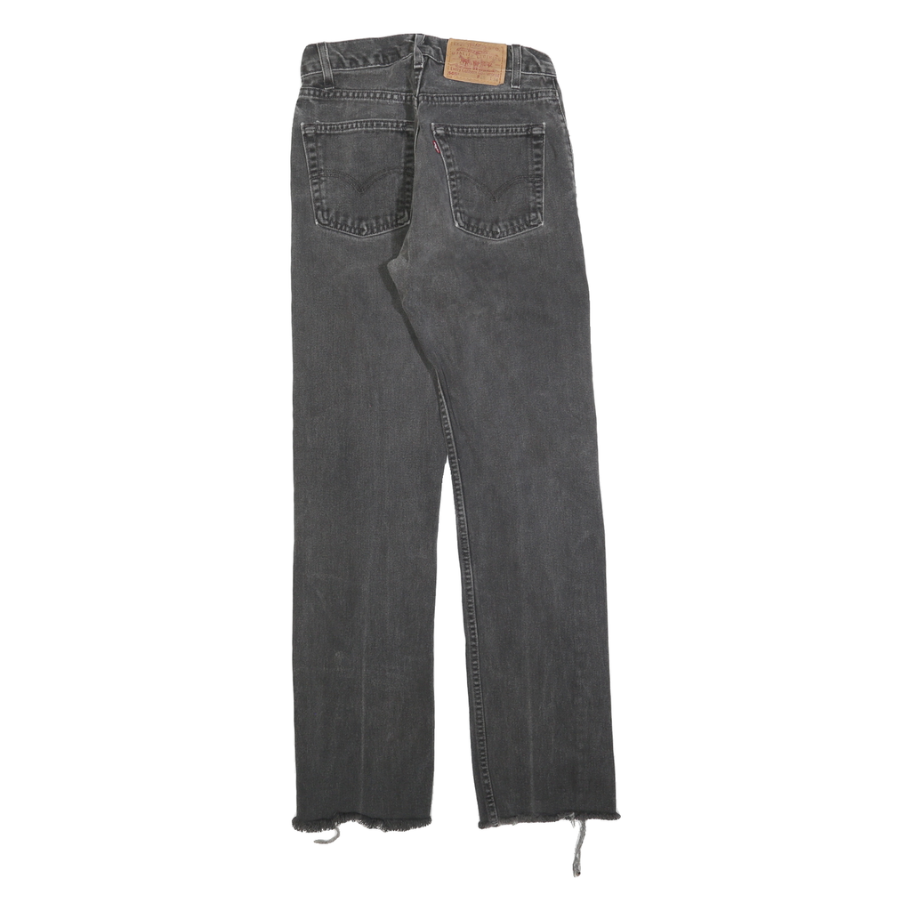 LEVI'S 505 Mens Jeans Black Regular Straight Denim Medium W26 L31 Frayed Hem