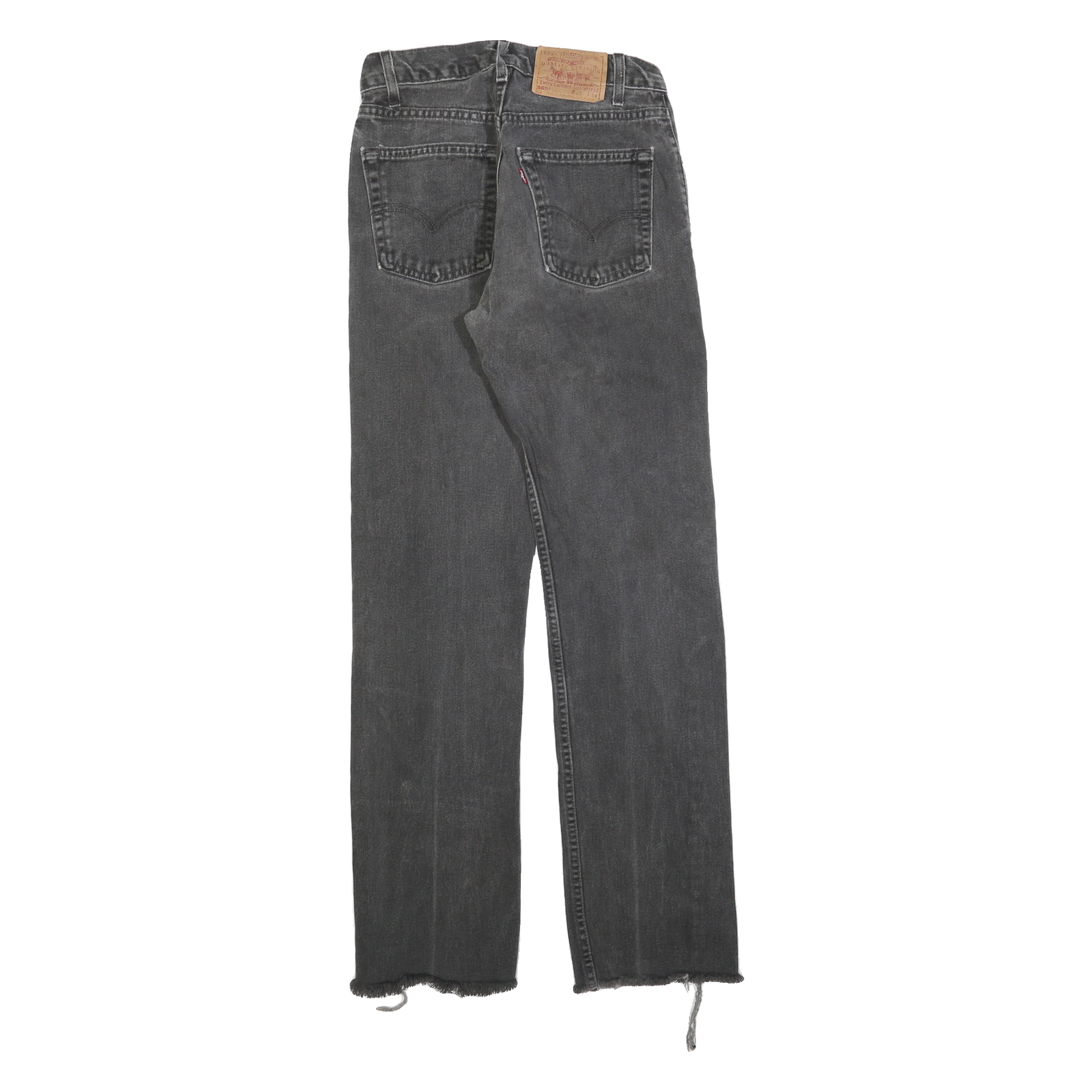 LEVI'S 505 Mens Jeans Black Regular Straight Denim Medium W26 L31 Frayed Hem