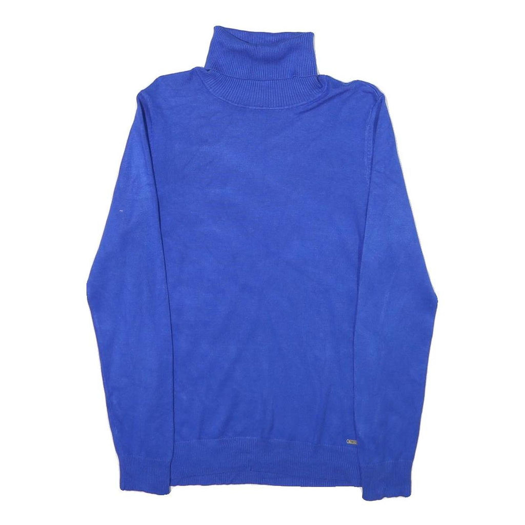 CALVIN KLEIN Mens Blue Plain Roll Neck Basic Knit Jumper M Lightweight Soft