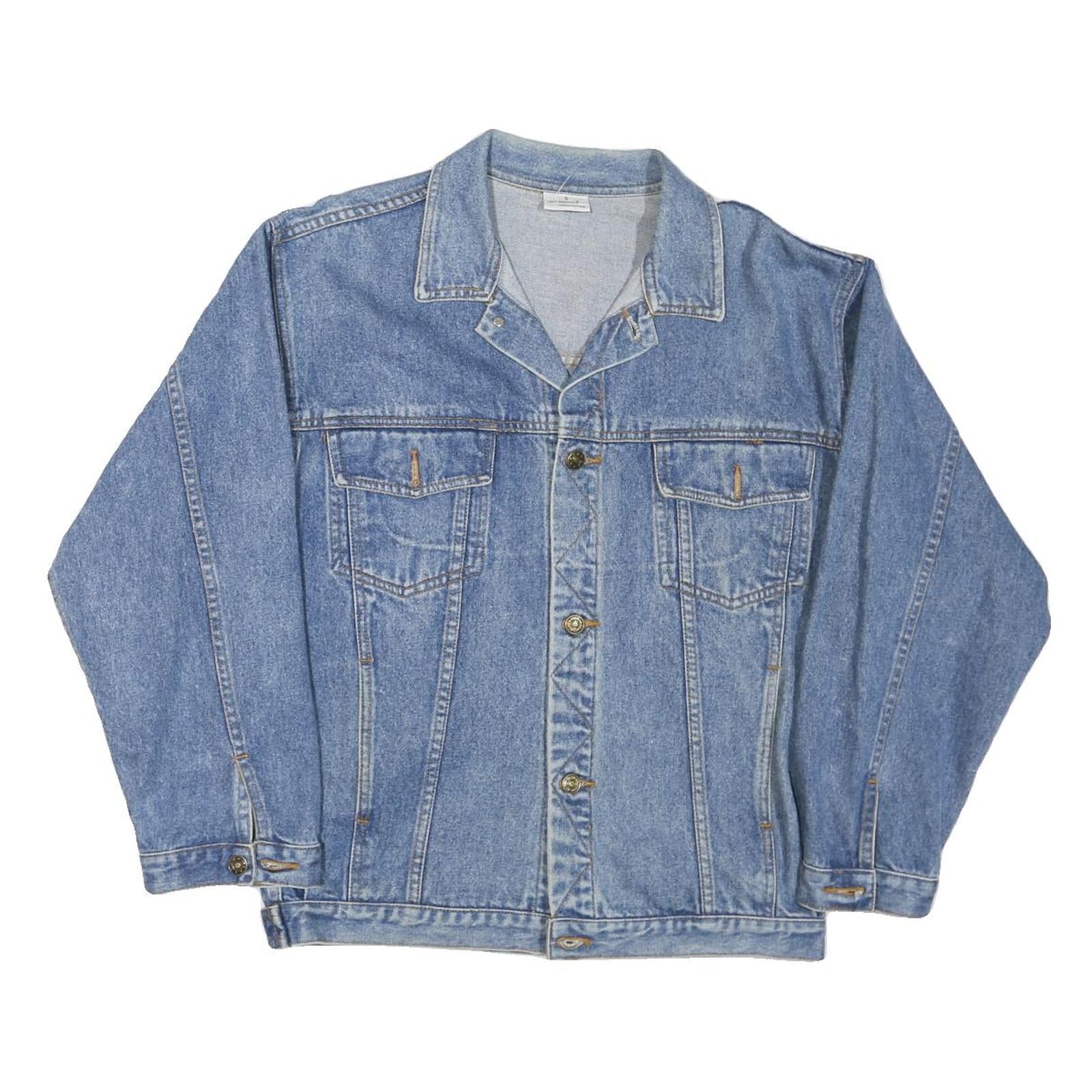 Mens Blue Denim Cotton Blend Button Jacket M Plain Classic Casual Outerwear