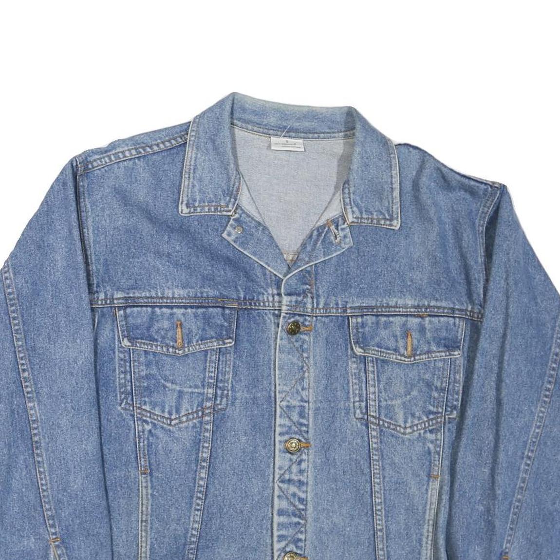 Mens Blue Denim Cotton Blend Button Jacket M Plain Classic Casual Outerwear