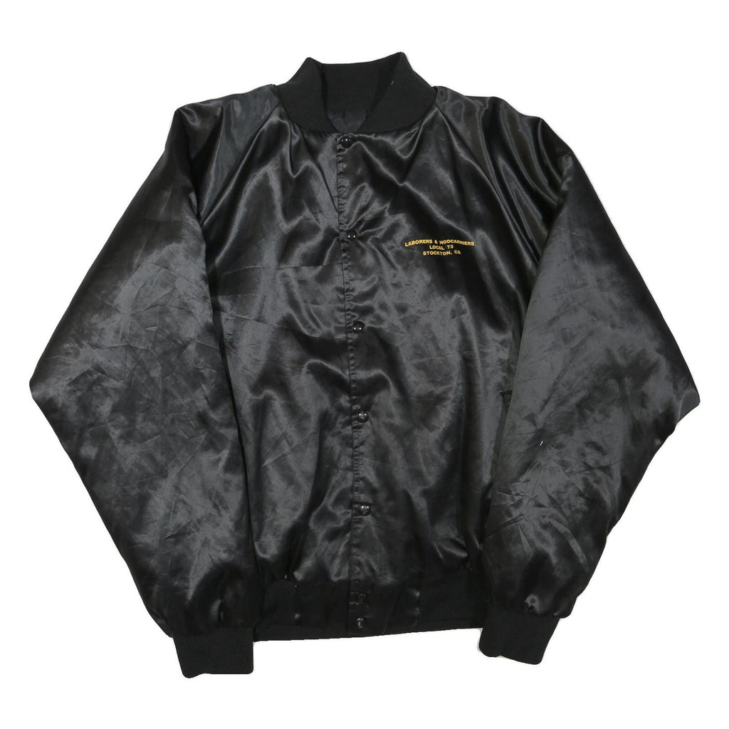 AUBURN SPORTSWEAR Mens Black Satin Bomber Jacket XL Polyester Blend Labourers