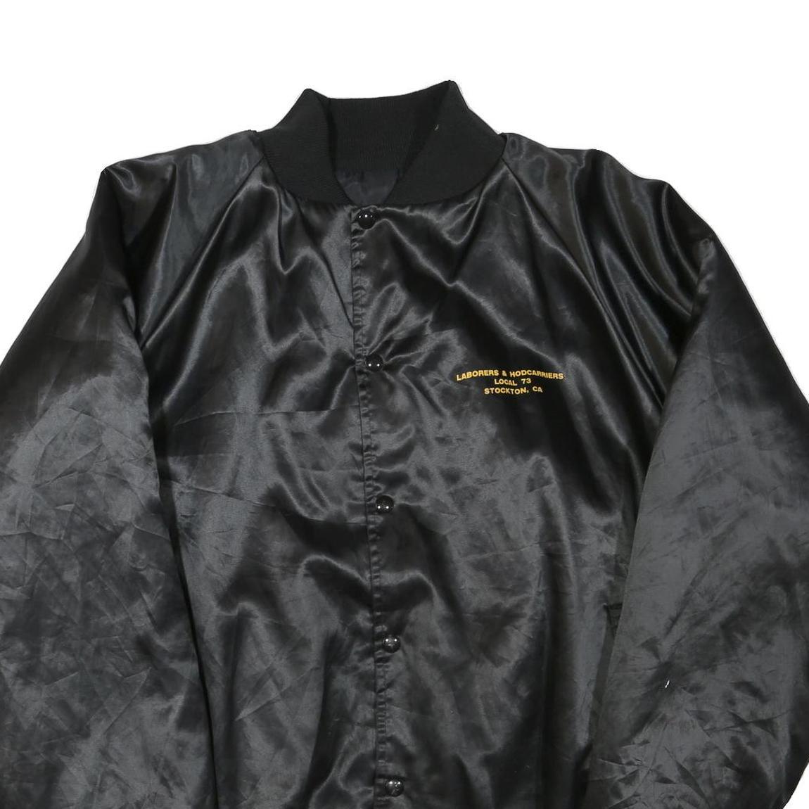 AUBURN SPORTSWEAR Mens Black Satin Bomber Jacket XL Polyester Blend Labourers