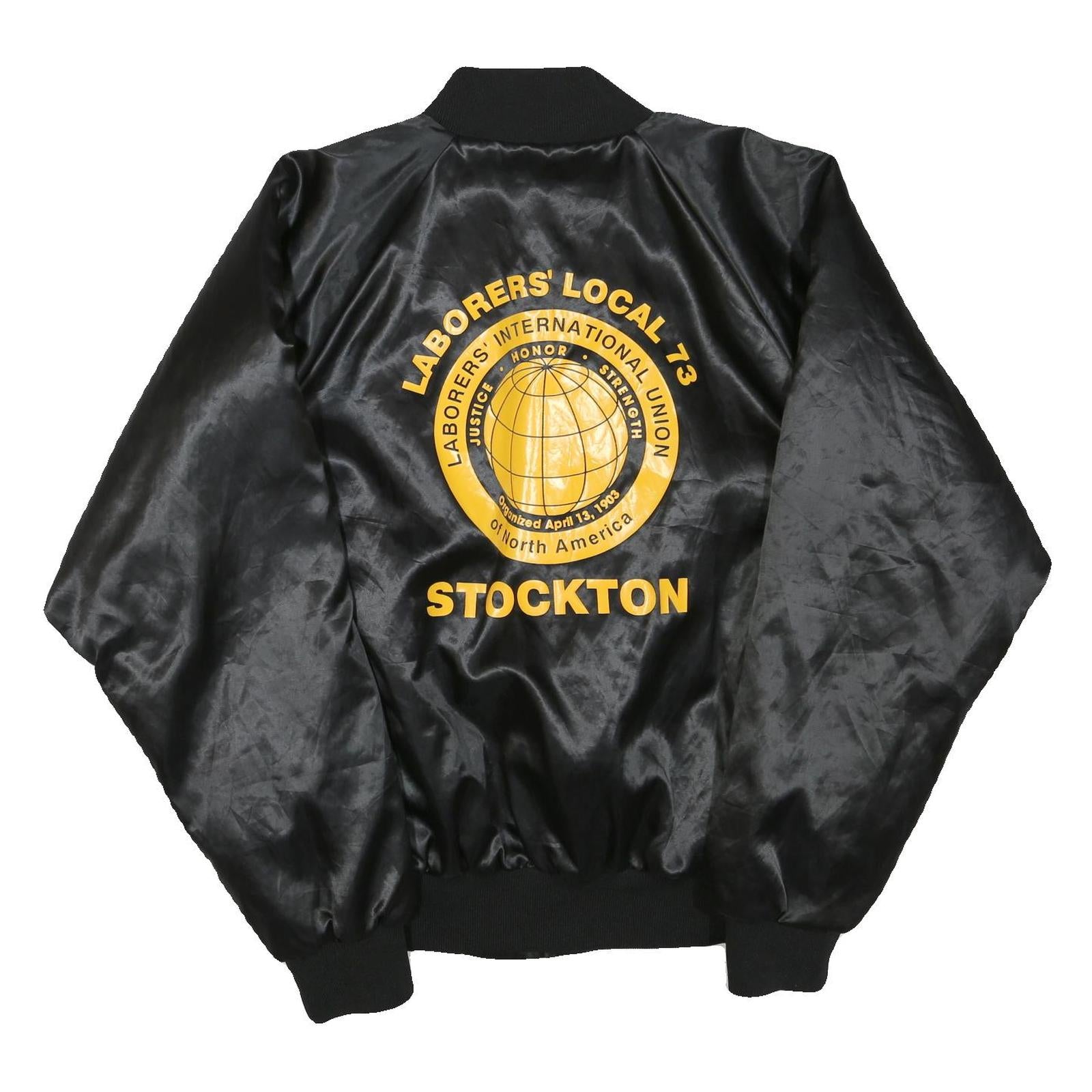 AUBURN SPORTSWEAR Mens Black Satin Bomber Jacket XL Polyester Blend Labourers