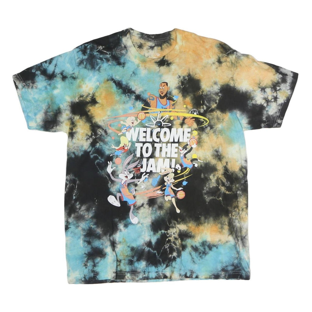 SPACE JAM Mens Blue & Beige Tie Dye Graphic T-Shirt M Short Sleeve Crew Neck