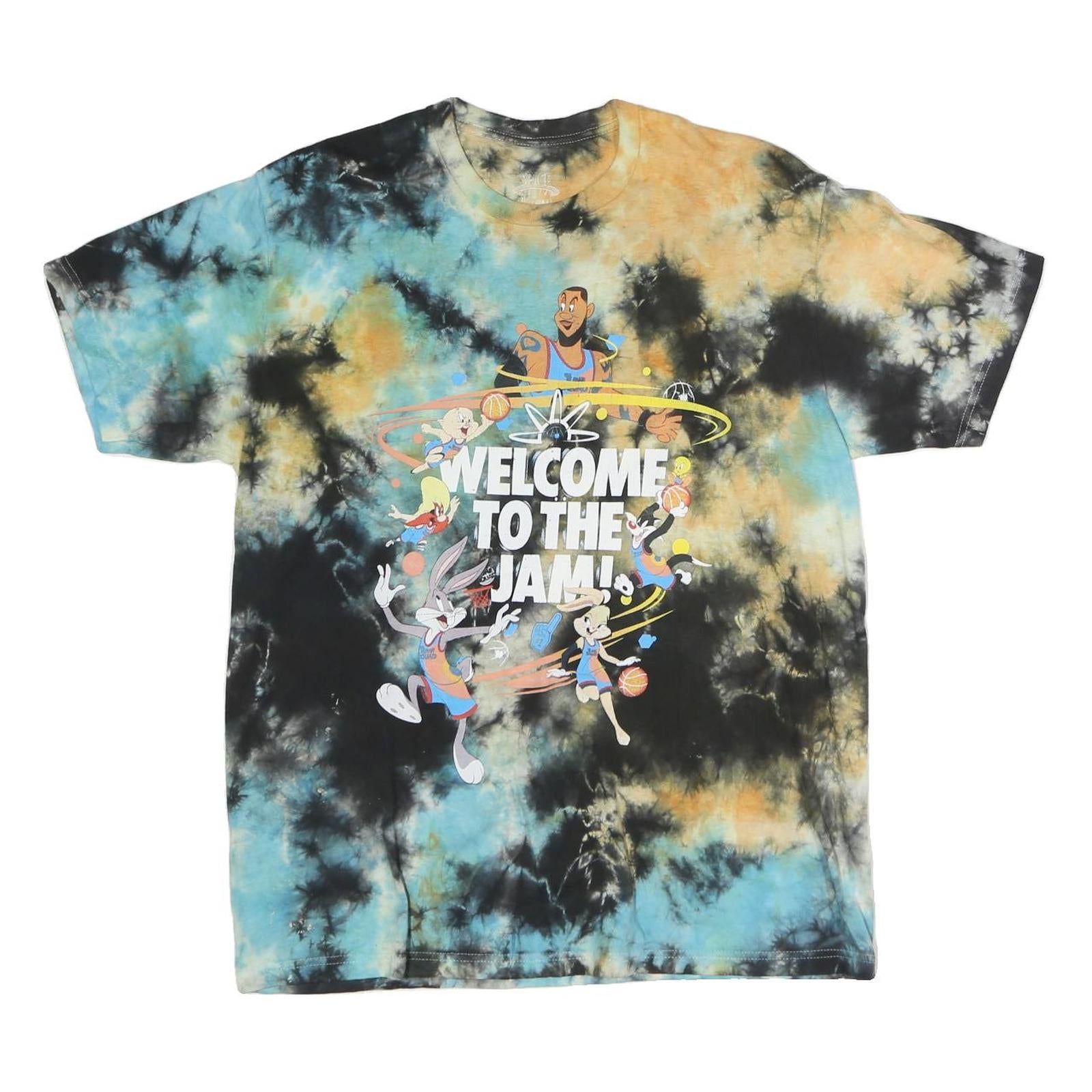 SPACE JAM Mens Blue & Beige Tie Dye Graphic T-Shirt M Short Sleeve Crew Neck