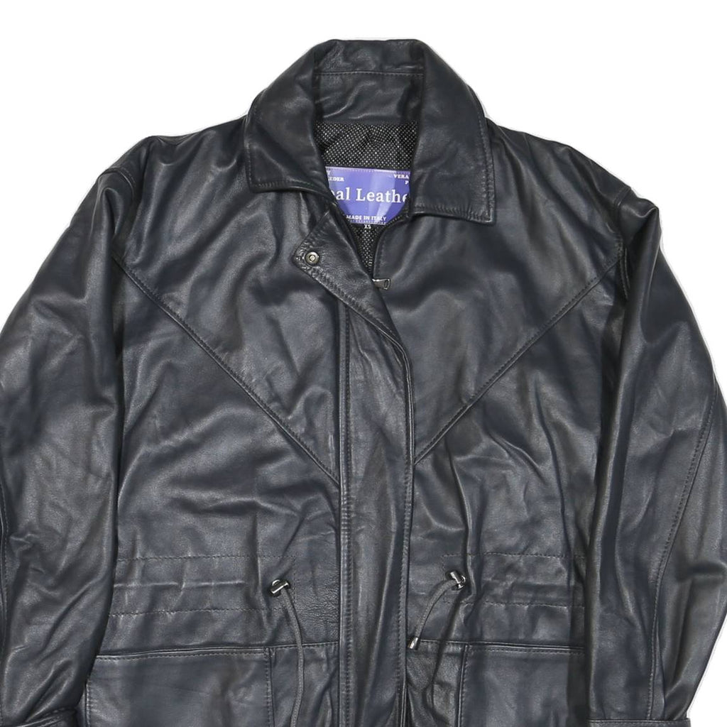 Mens Black Leather Classic Jacket XS Leather Zip Plain Stylish Lightweight
