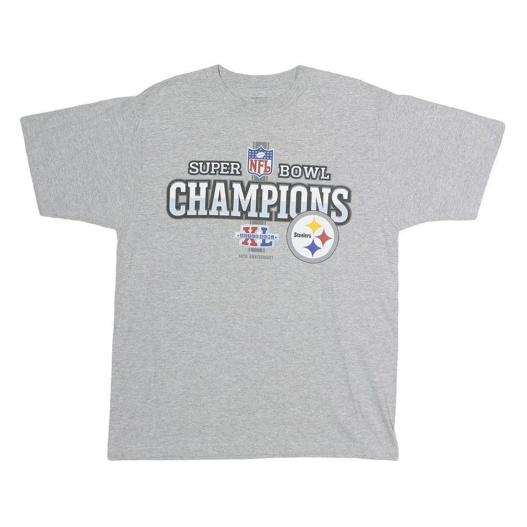 REEBOK Mens Grey NFL Super Bowl Champions Graphic T-Shirt M Crew Neck Short