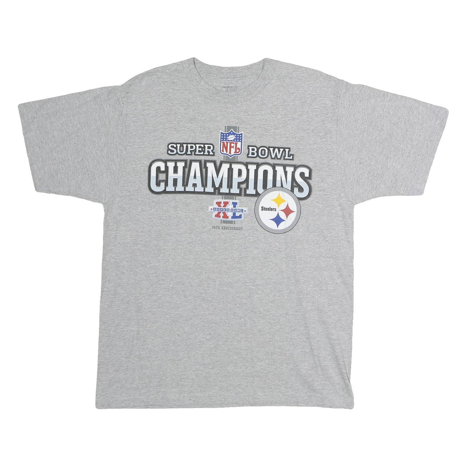REEBOK Mens Grey NFL Super Bowl Champions Graphic T-Shirt M Crew Neck Short