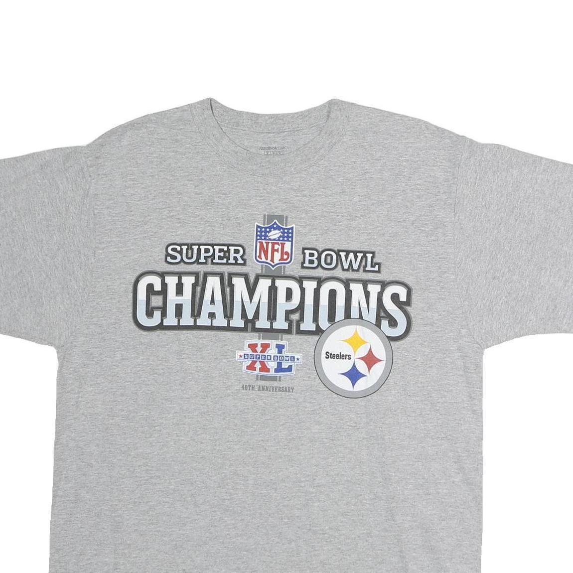 REEBOK Mens Grey NFL Super Bowl Champions Graphic T-Shirt M Crew Neck Short