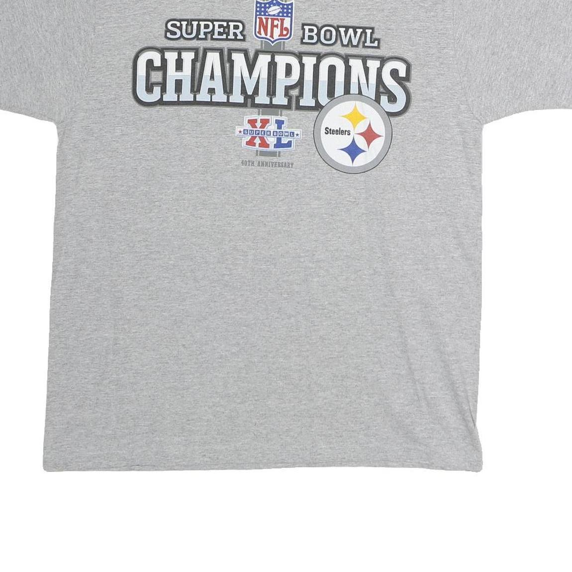 REEBOK Mens Grey NFL Super Bowl Champions Graphic T-Shirt M Crew Neck Short