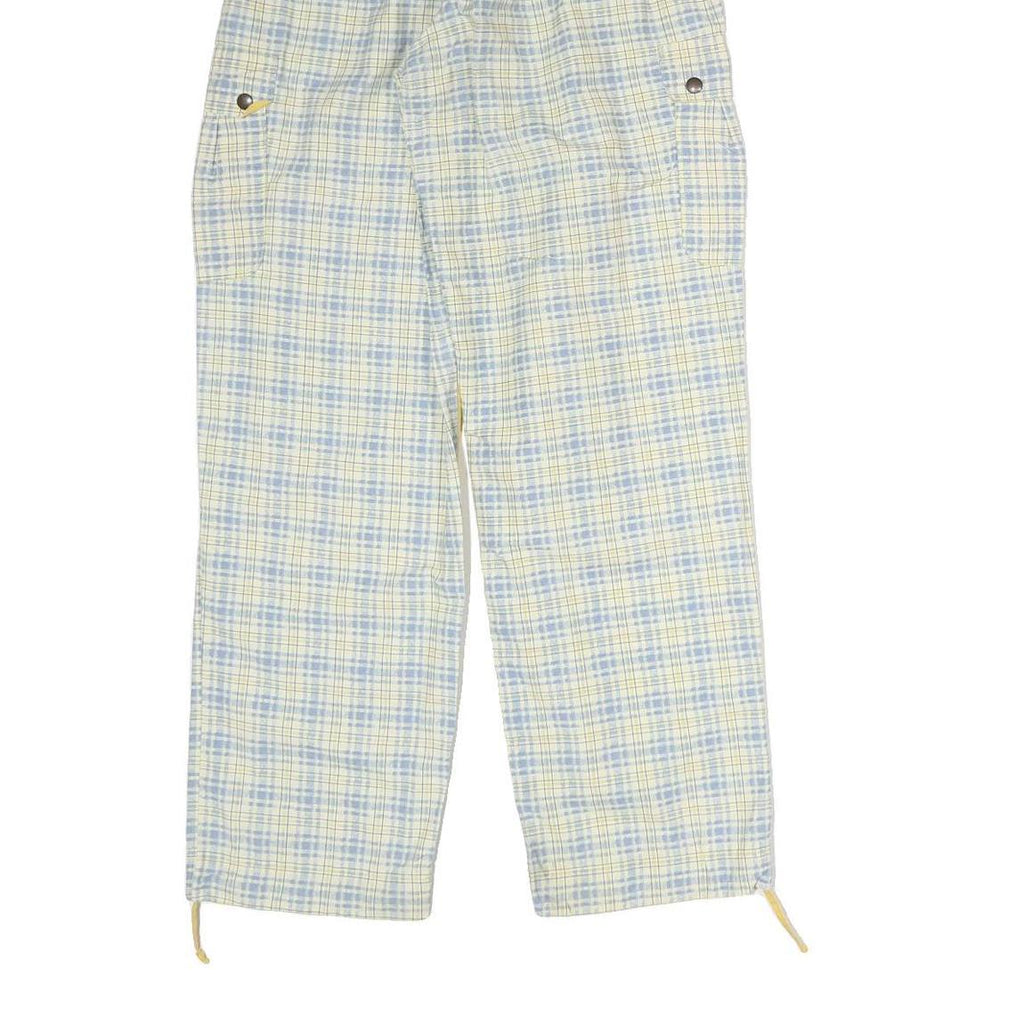 Womens Cotton Blend Regular Fit Straight Trousers Blue & Cream Check W24 L20