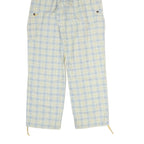 Womens Cotton Blend Regular Fit Straight Trousers Blue & Cream Check W24 L20