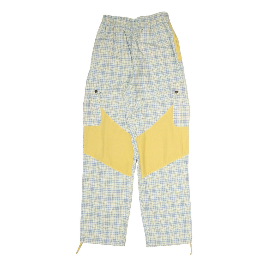 Womens Cotton Blend Regular Fit Straight Trousers Blue & Cream Check W24 L20