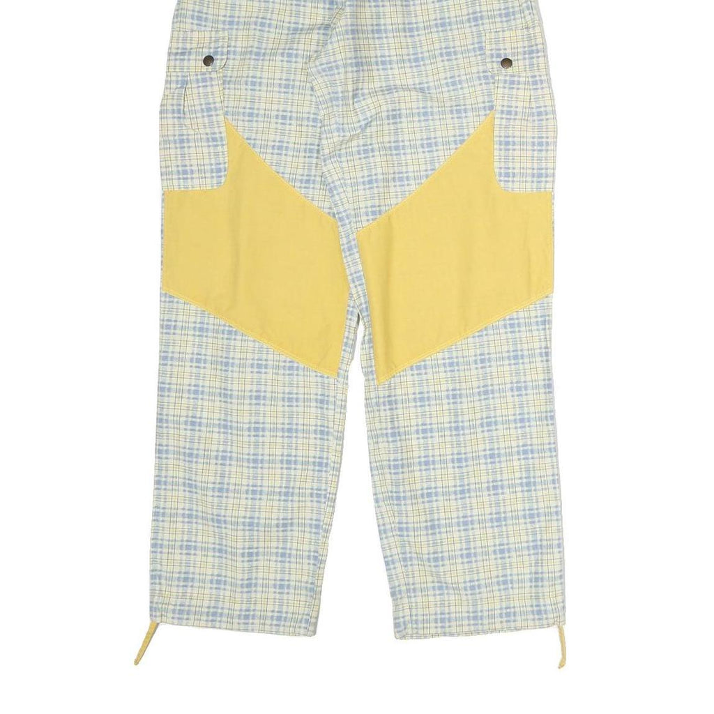 Womens Cotton Blend Regular Fit Straight Trousers Blue & Cream Check W24 L20