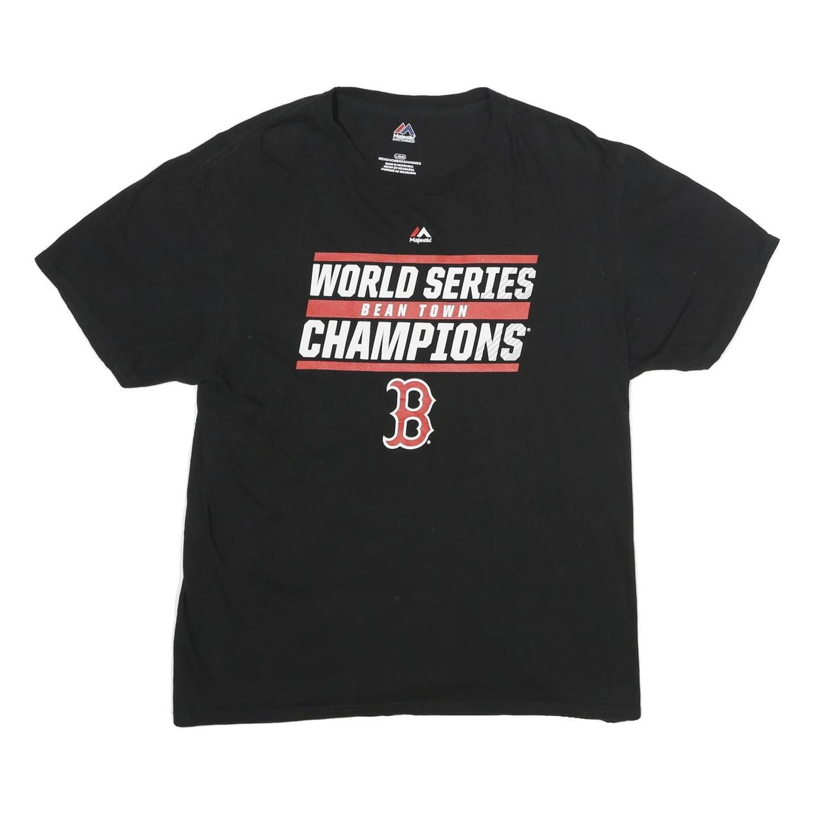 MAJESTIC Mens Black Boston World Series Champions T-Shirt L Short Sleeve Crew