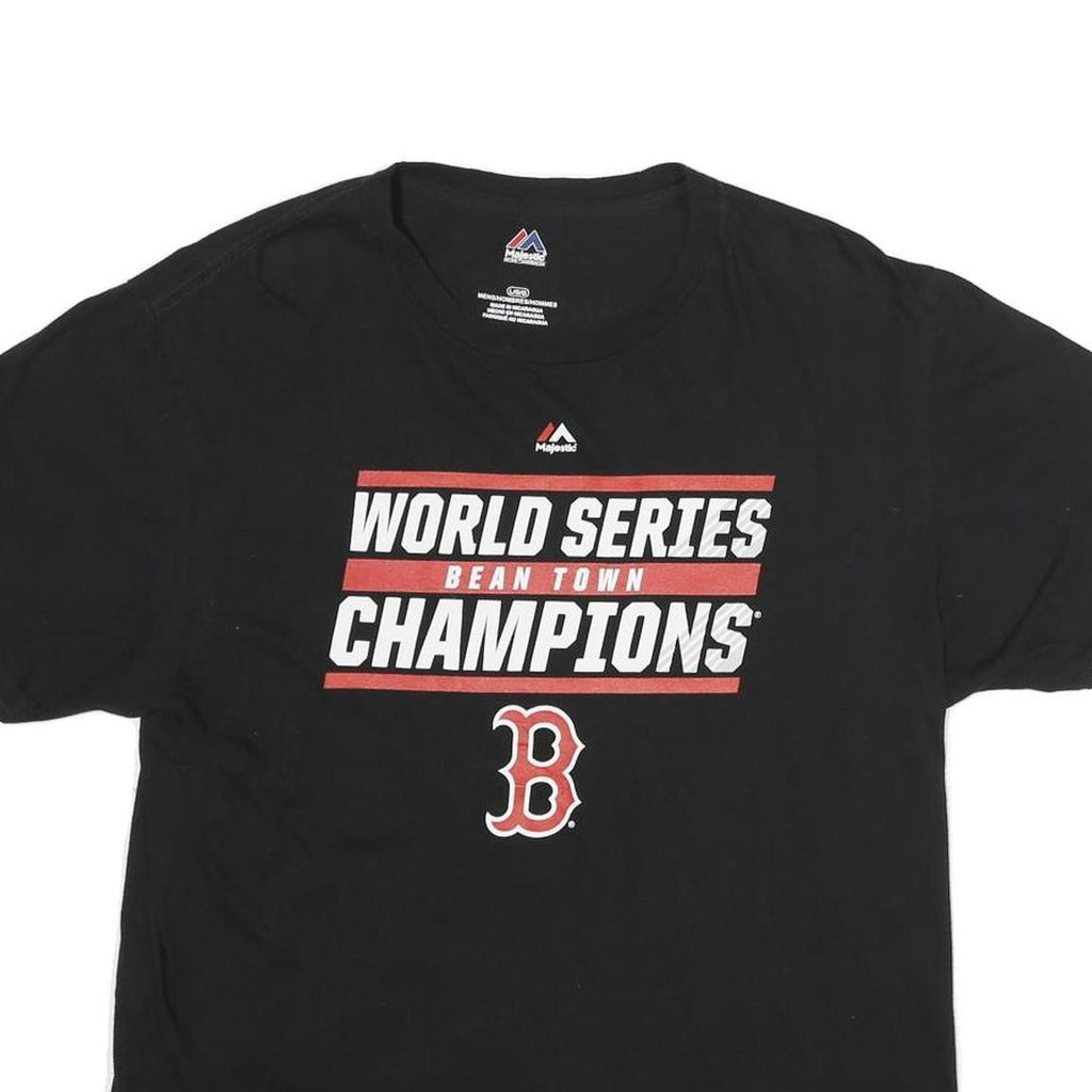 MAJESTIC Mens Black Boston World Series Champions T-Shirt L Short Sleeve Crew
