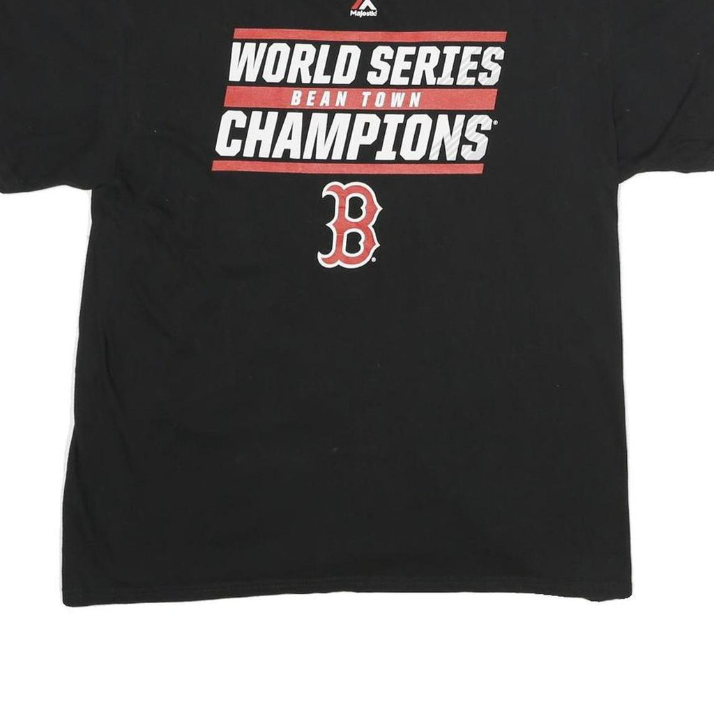 MAJESTIC Mens Black Boston World Series Champions T-Shirt L Short Sleeve Crew