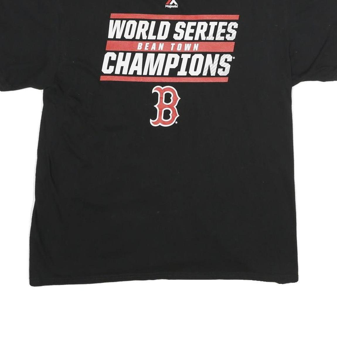 MAJESTIC Mens Black Boston World Series Champions T-Shirt L Short Sleeve Crew