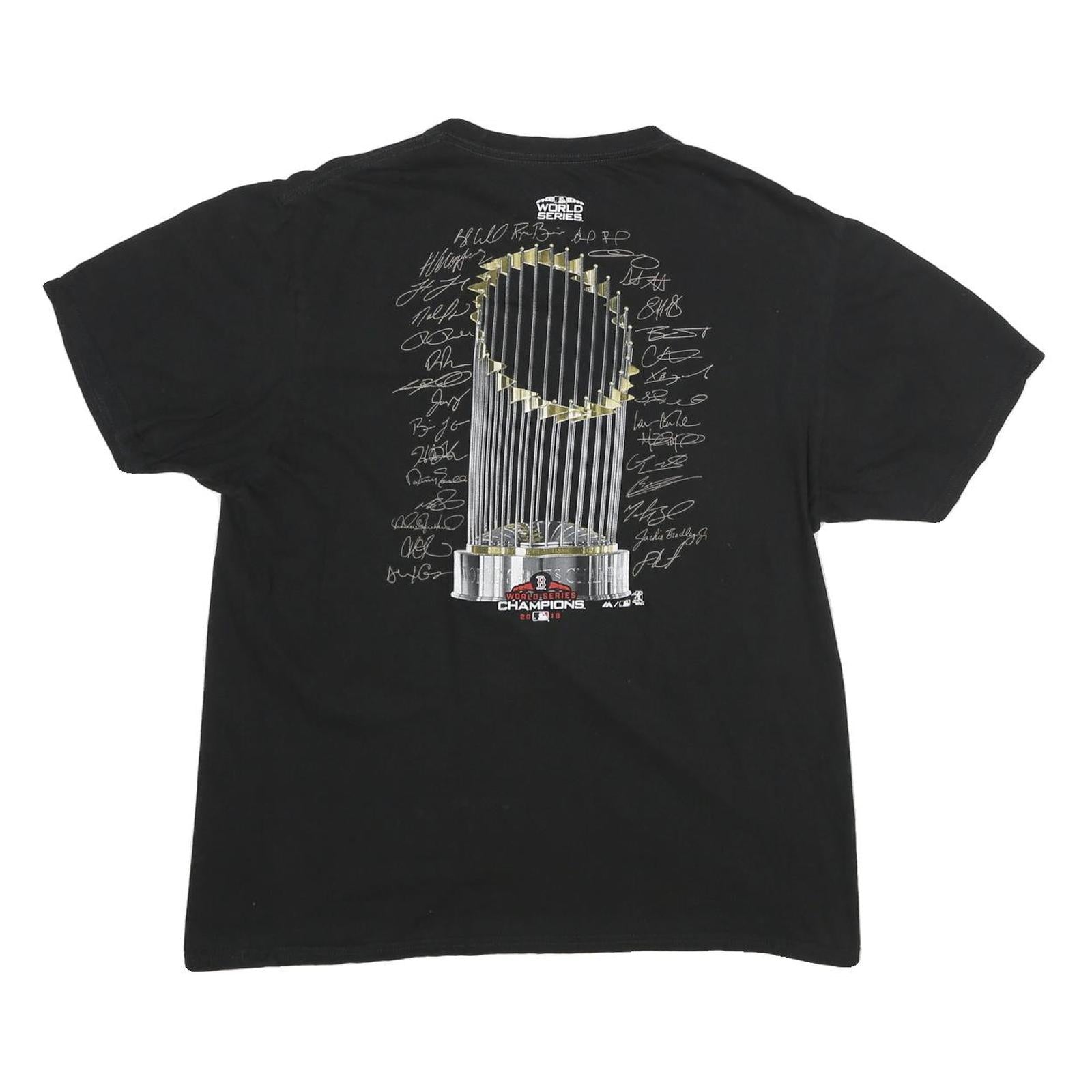 MAJESTIC Mens Black Boston World Series Champions T-Shirt L Short Sleeve Crew