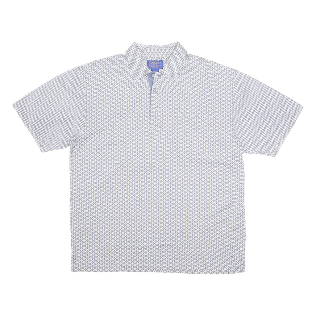 PENDLETON Mens Blue & White Geometric Short Sleeve Polo Shirt L Cotton Casual