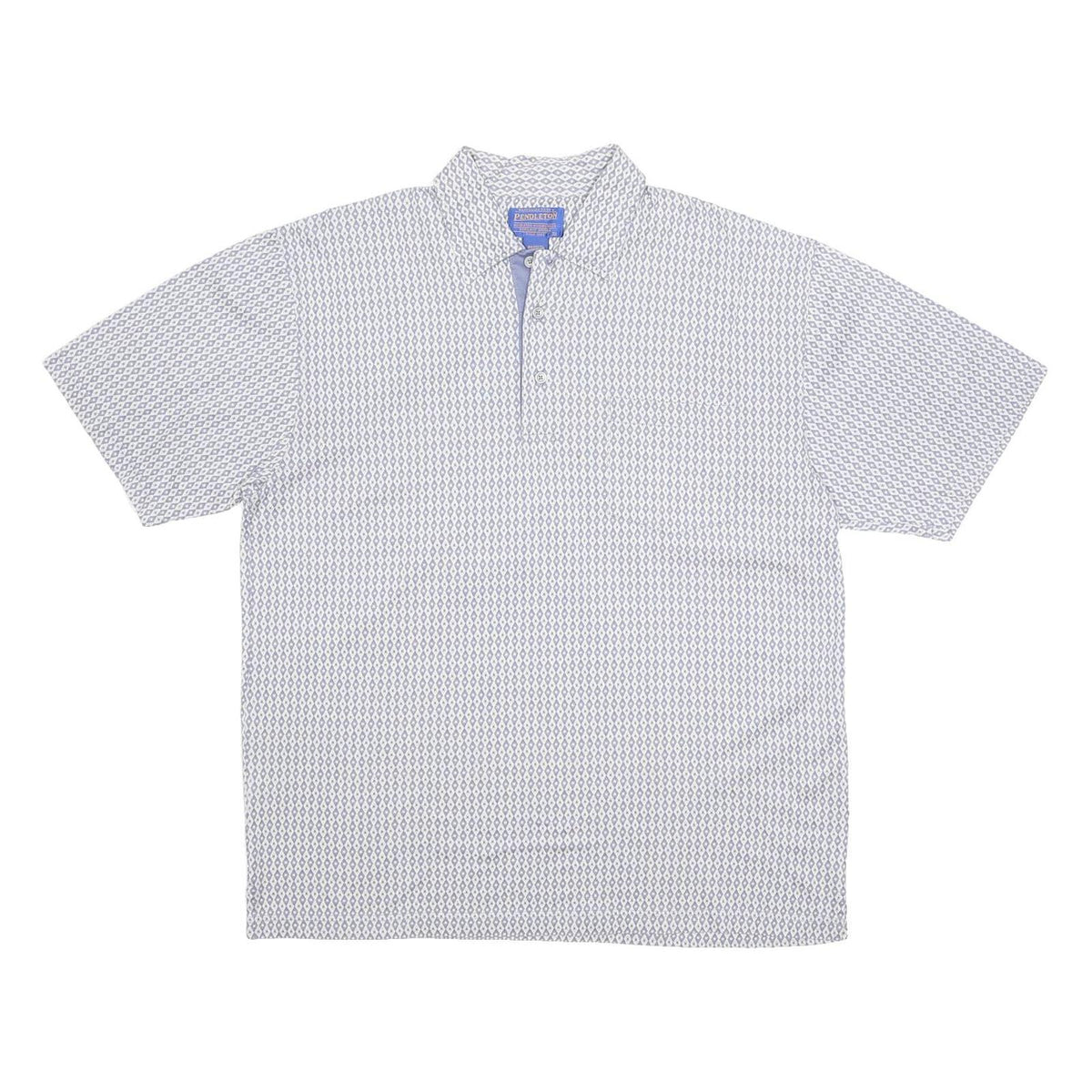 PENDLETON Mens Blue & White Geometric Short Sleeve Polo Shirt L Cotton Casual