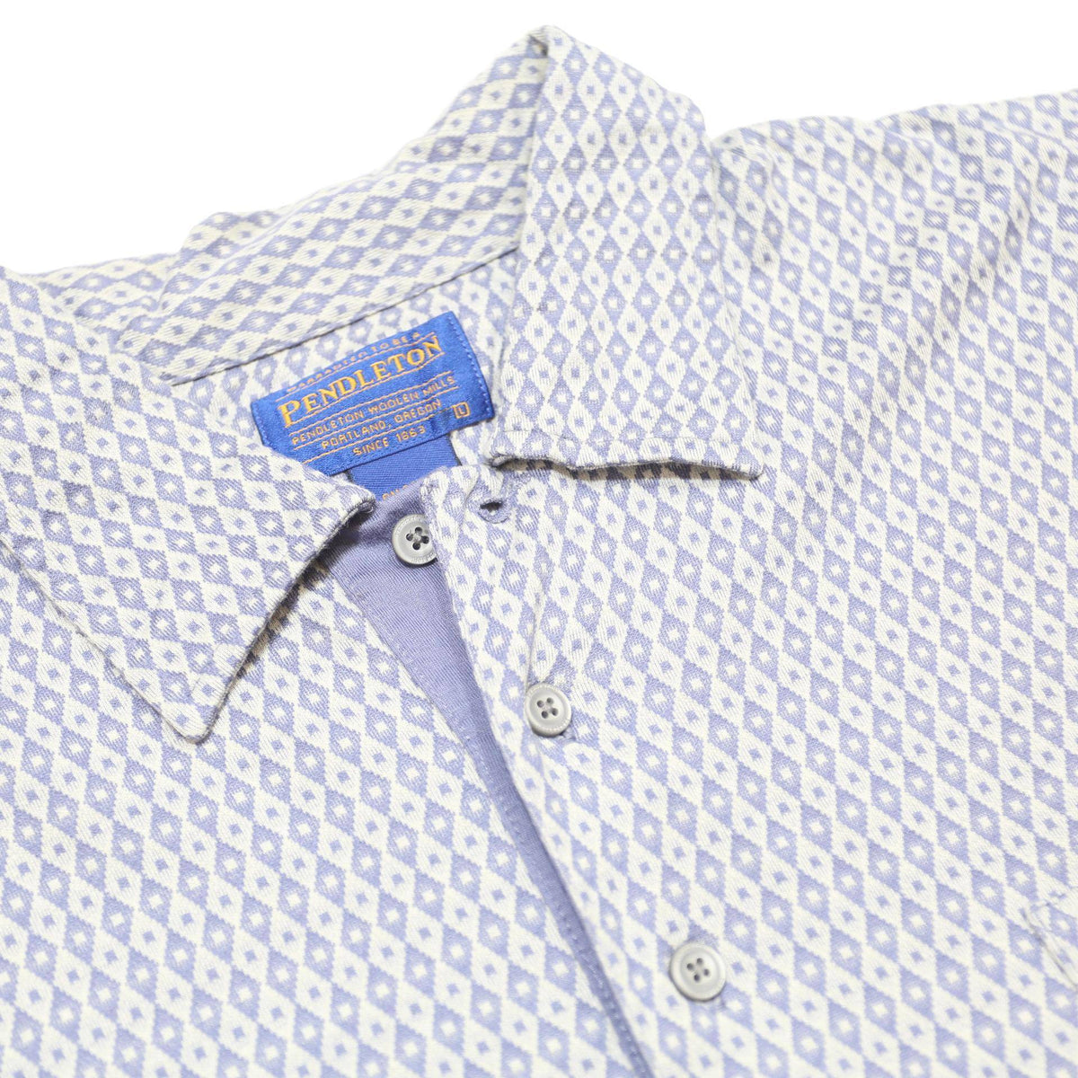 PENDLETON Mens Blue & White Geometric Short Sleeve Polo Shirt L Cotton Casual