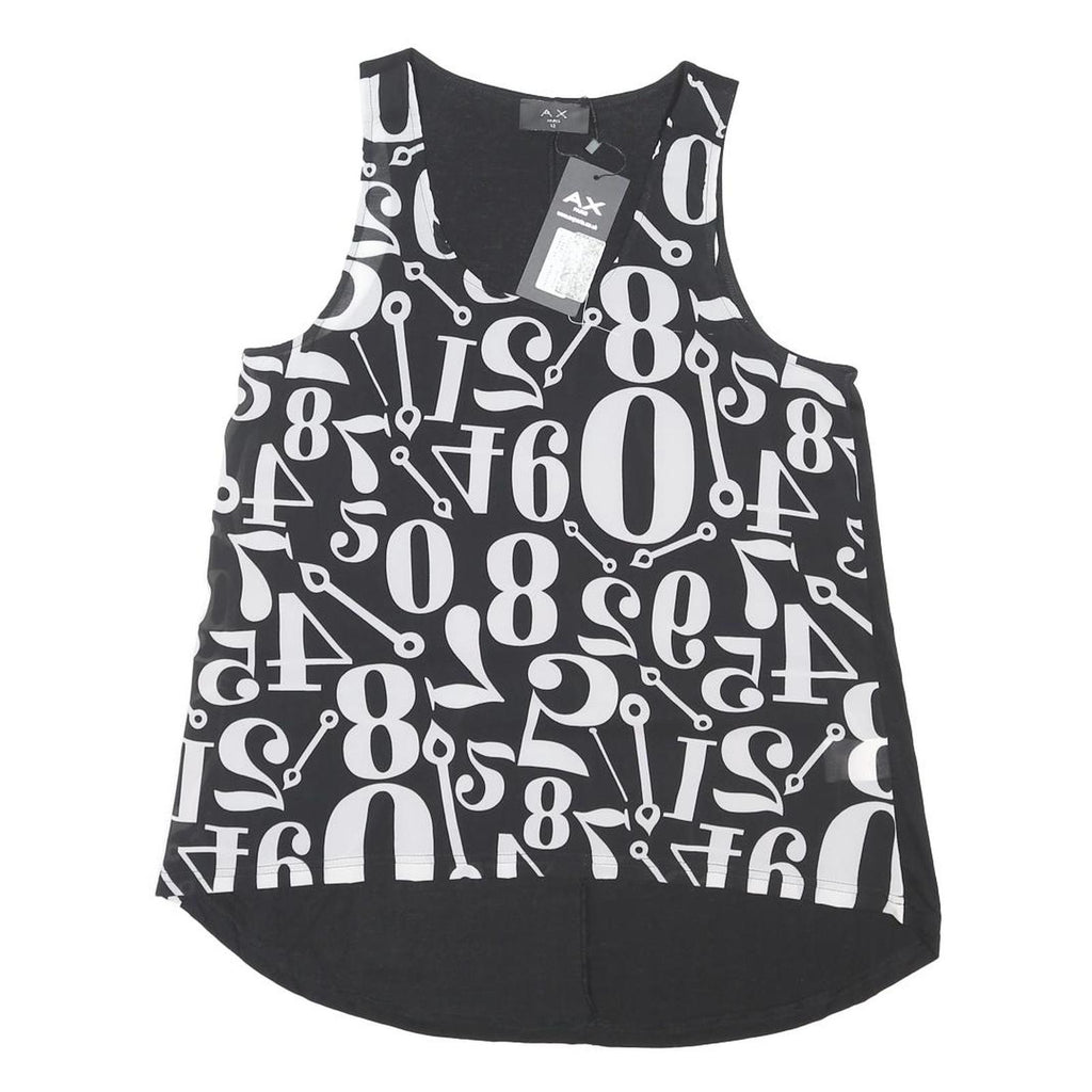 AX PARIS Womens Black & White Number Print Sleeveless Round Neck Top UK 12