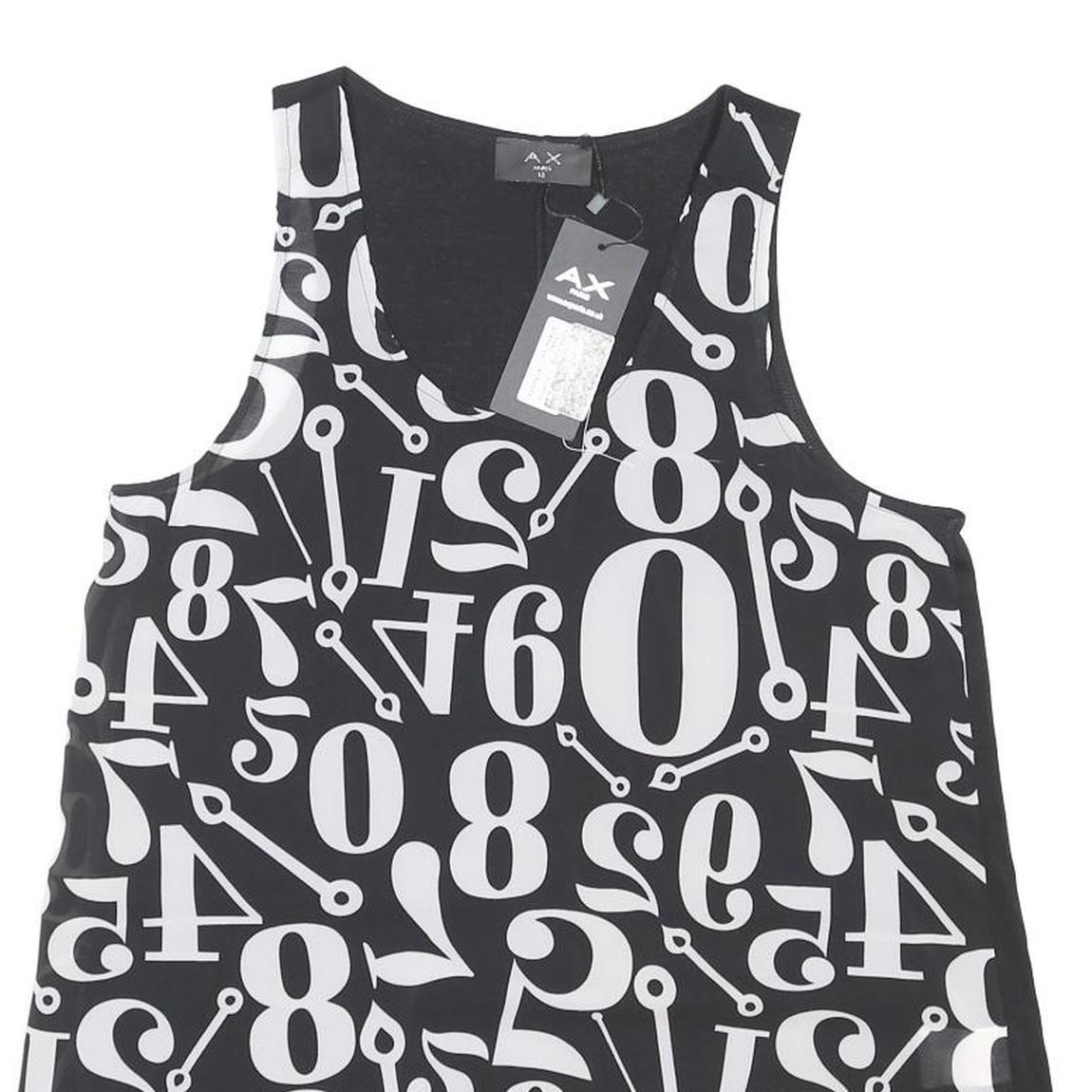 AX PARIS Womens Black & White Number Print Sleeveless Round Neck Top UK 12