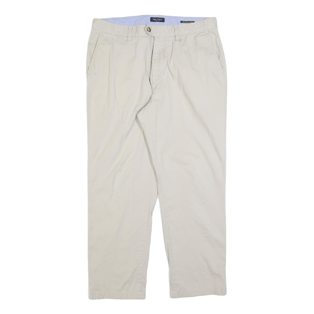 NAUTICA Mens Regular Fit Beige Cotton Blend Trousers W34 L30 Classic Zip Closure