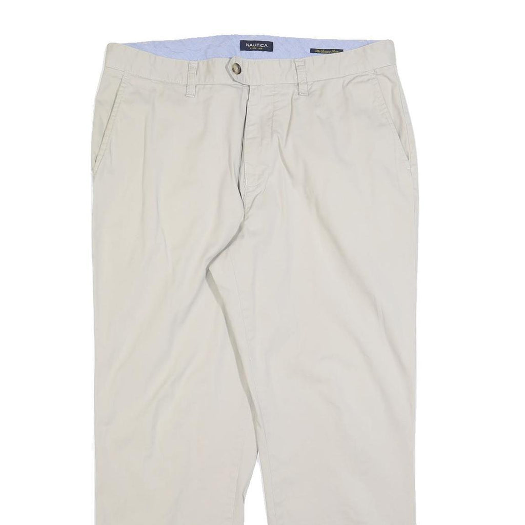NAUTICA Mens Regular Fit Beige Cotton Blend Trousers W34 L30 Classic Zip Closure