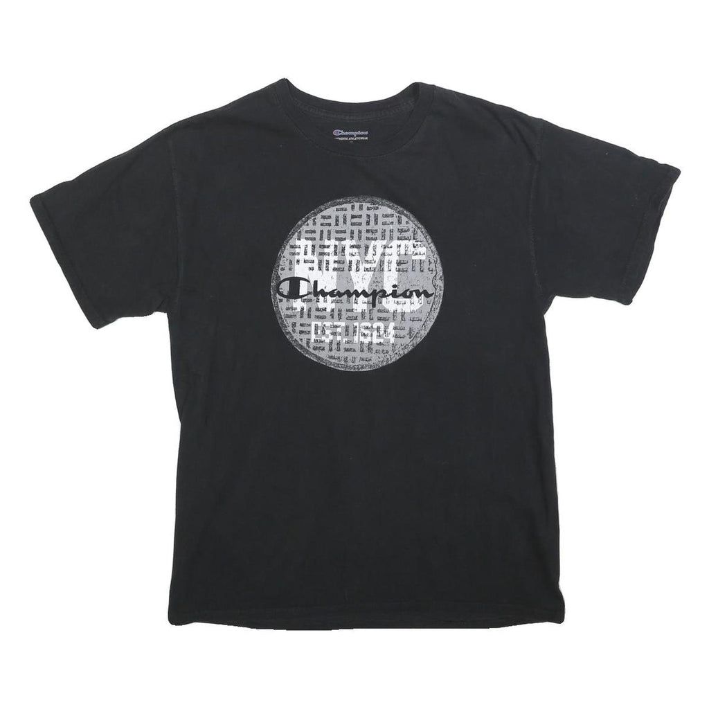 CHAMPION Mens Black Graphic T-Shirt M Short Sleeve Crew Neck Cotton Blend