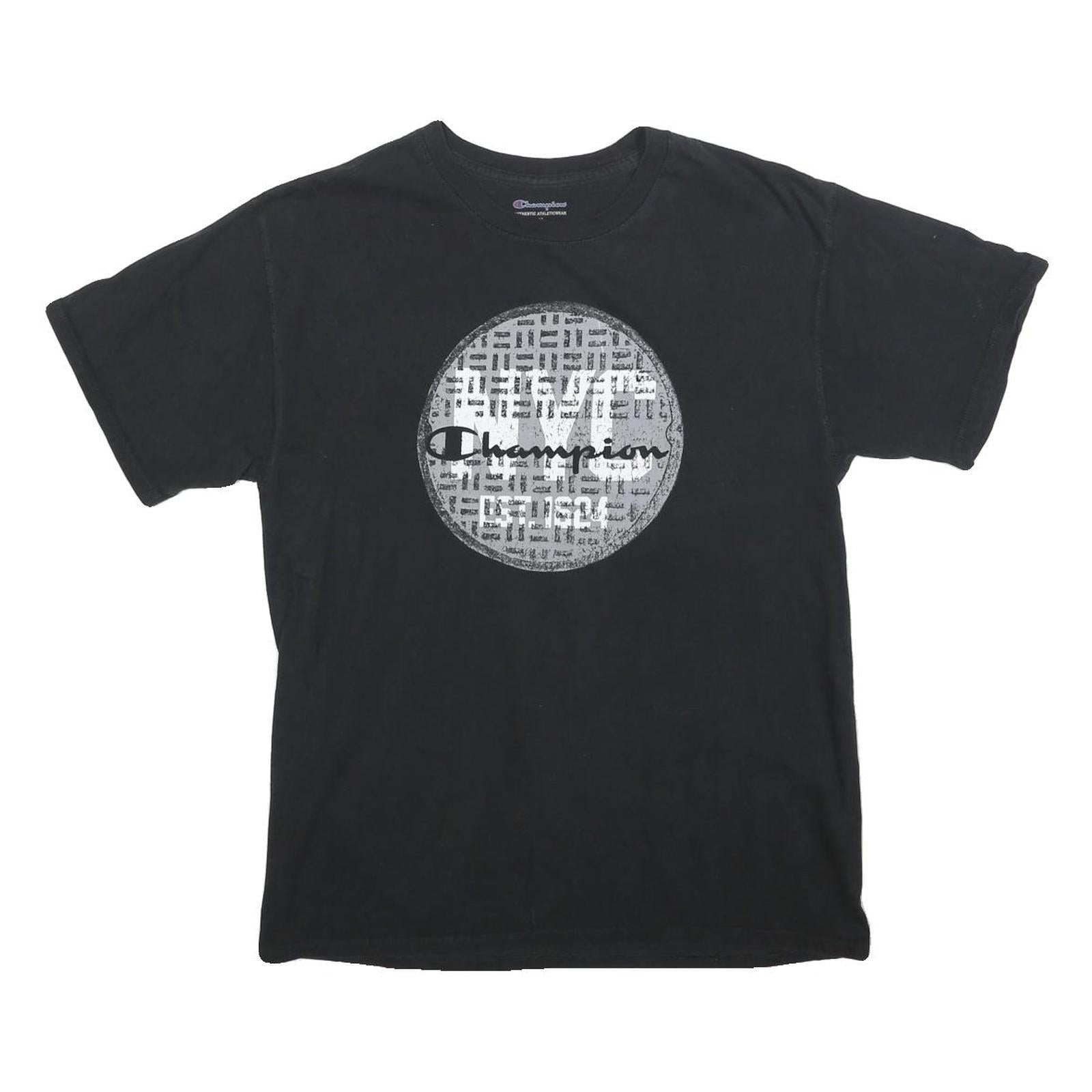 CHAMPION Mens Black Graphic T-Shirt M Short Sleeve Crew Neck Cotton Blend