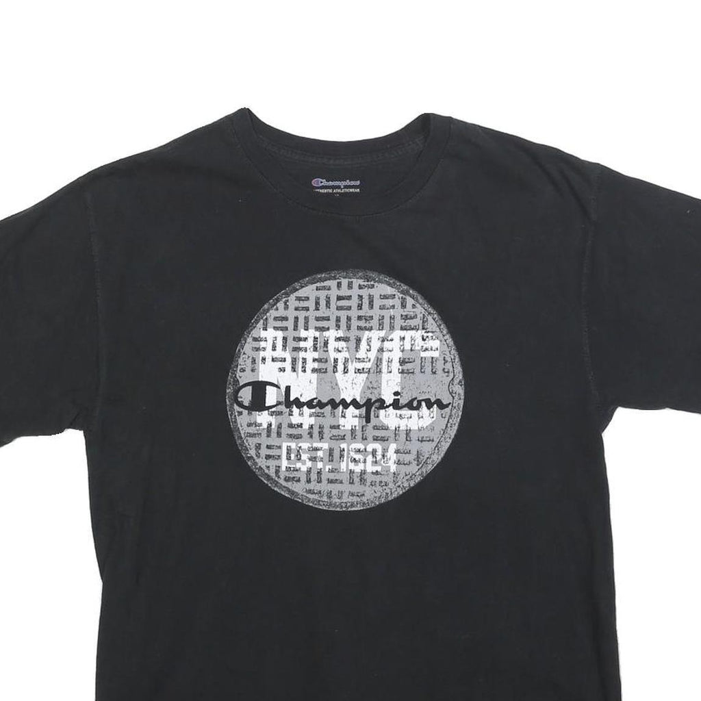 CHAMPION Mens Black Graphic T-Shirt M Short Sleeve Crew Neck Cotton Blend