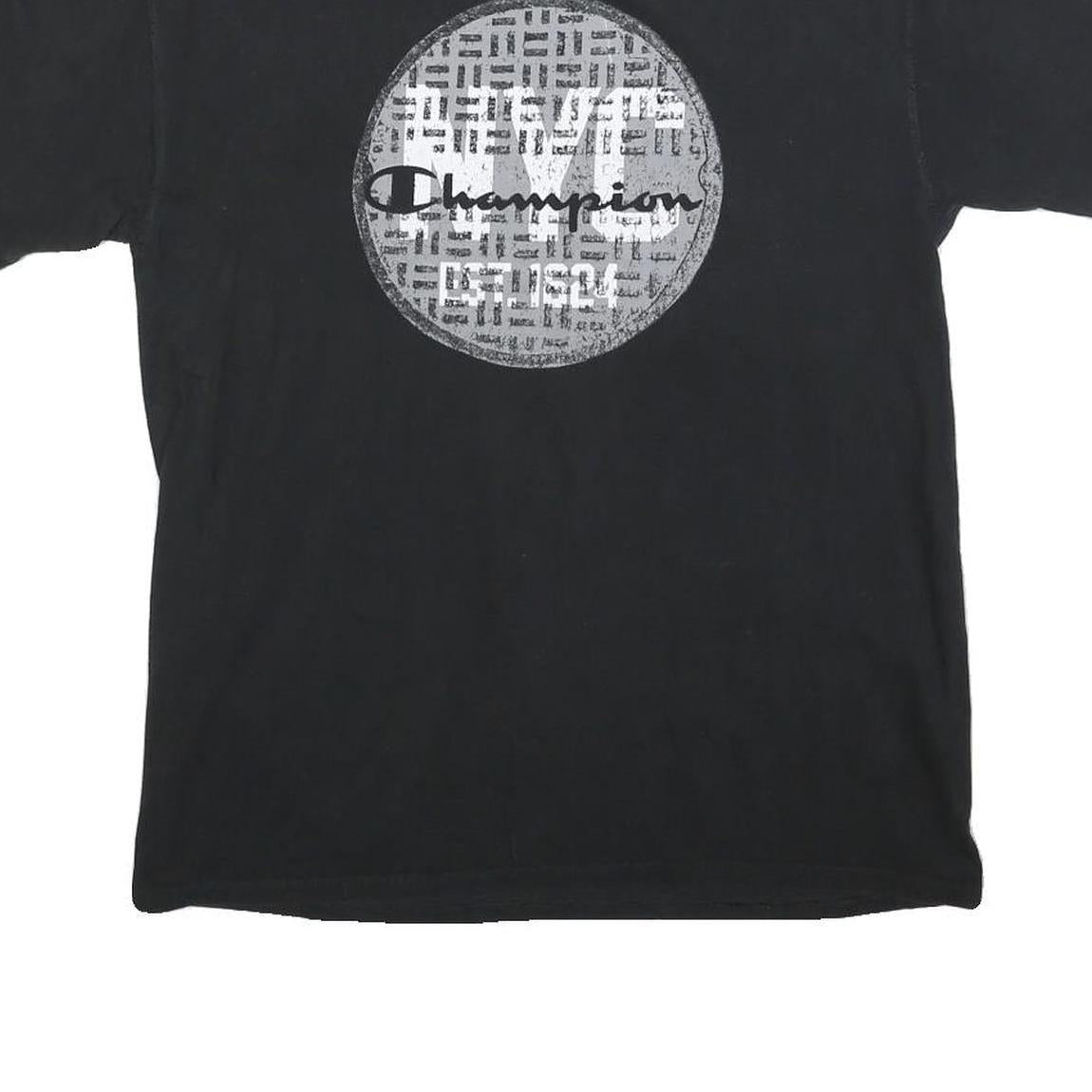 CHAMPION Mens Black Graphic T-Shirt M Short Sleeve Crew Neck Cotton Blend