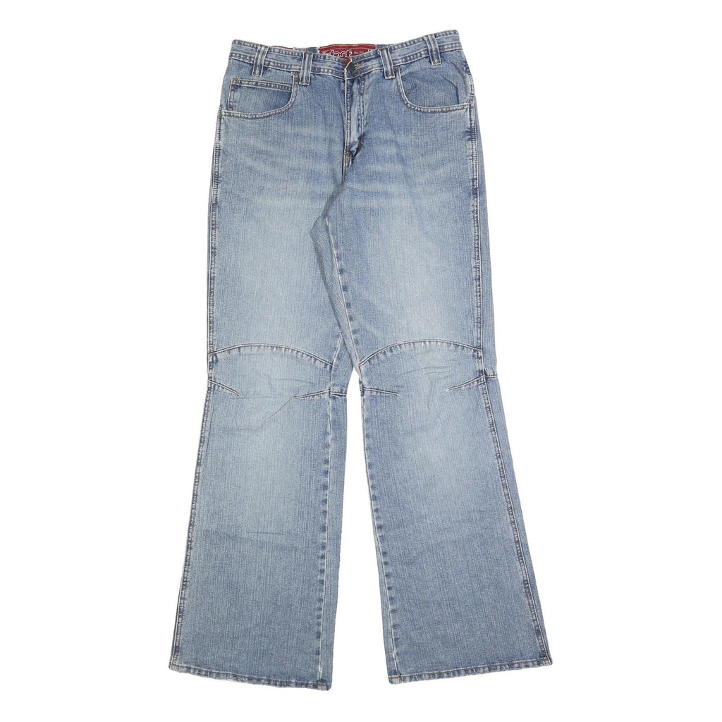 Mens Light Blue Regular Fit Wide-Leg Denim Cotton Blend Jeans W30 L36 Zip