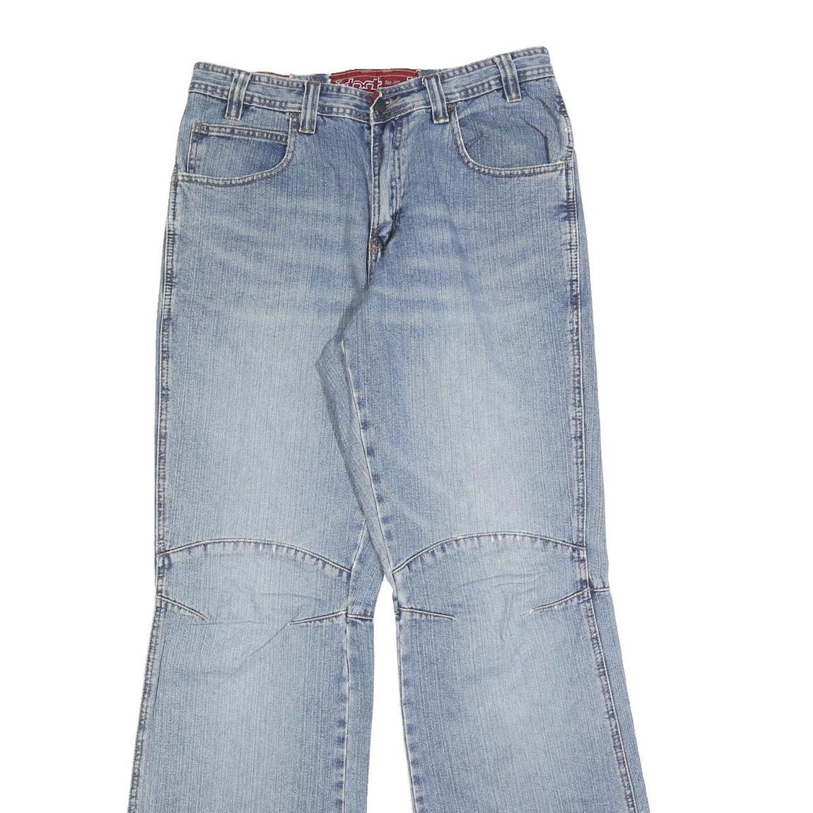 Mens Light Blue Regular Fit Wide-Leg Denim Cotton Blend Jeans W30 L36 Zip