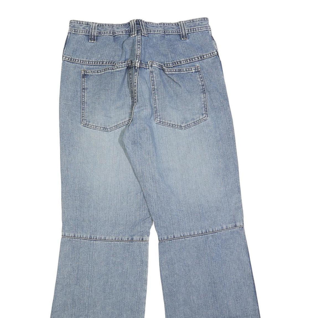 Mens Light Blue Regular Fit Wide-Leg Denim Cotton Blend Jeans W30 L36 Zip