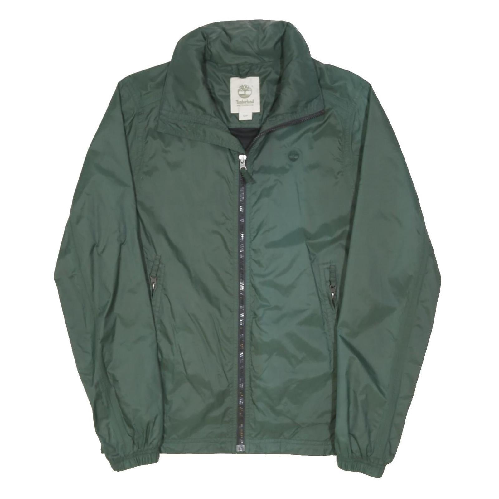 TIMBERLAND Mens Green S Nylon Zip Jacket Plain Lightweight Windbreaker