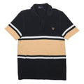 FRED PERRY Mens Black & Beige Stripe Short Sleeve Polo Shirt S Classic Cotton