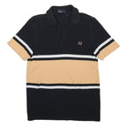 FRED PERRY Mens Black & Beige Stripe Short Sleeve Polo Shirt S Classic Cotton